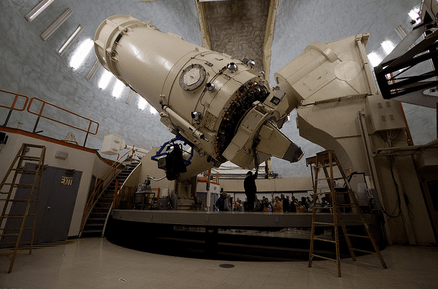 Interior view of the McDonald Observatory featuring the observatory's giant telescope