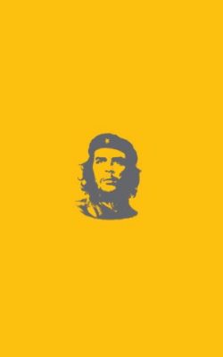 Stencil of Che Guevara in gray on yellow background