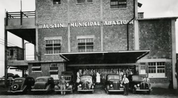 Black and white image of Austin's Municipal Abattoir as it appeared in 1939