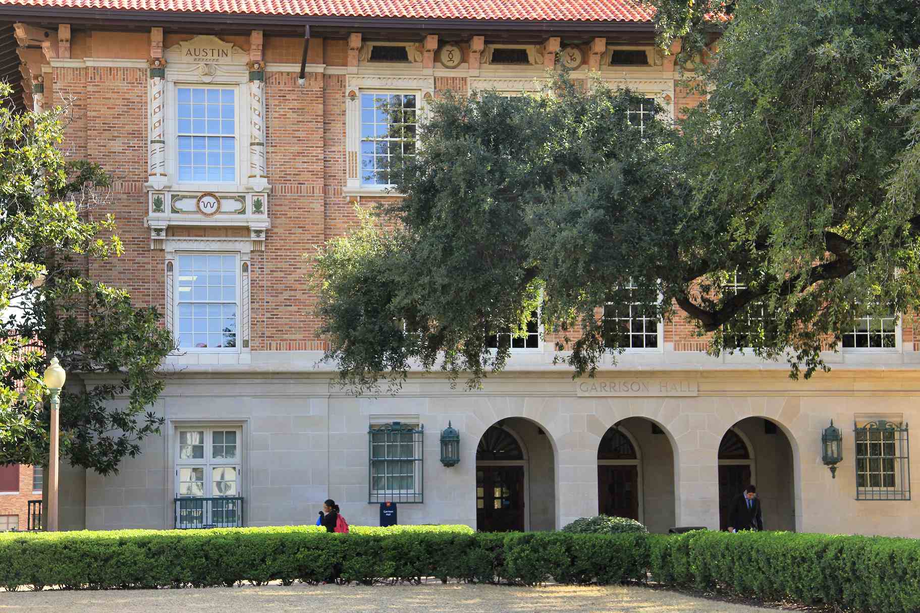 Photograph of the front facade of Garrison Hall on the campus of the University of Texas at Austin