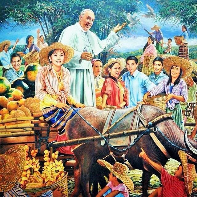 Dante Hipolito's painting of the Pope's visit, courtesy of The Adobo Chronicles. 