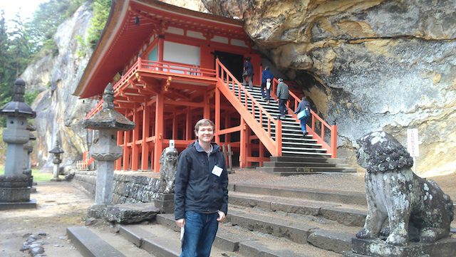 David Conrad at Takkoku no Iwa, a shrine built into a rock face near Ichinoseki City.