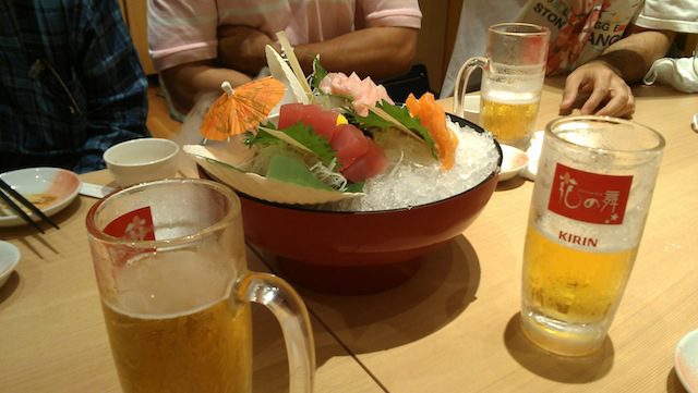 A bowl of raw seafood. Some of this may have come from water near the damaged Fukushima reactor, but when it's right in front you, you just "can't worry about it."