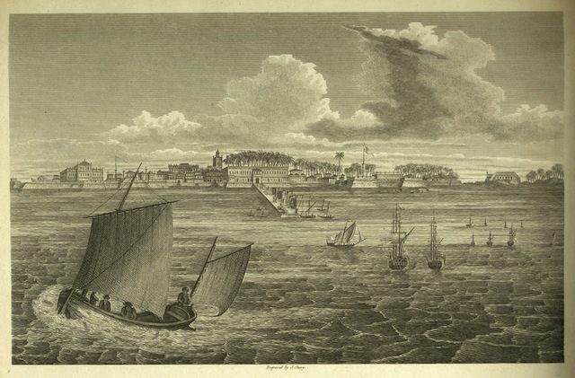 View of Bombay from colaba island in 1773 by James Medium Forbes. Engraving Date, 1813