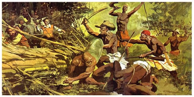 Painting of a battle at Palmares. Image via Black Women of Brazil.