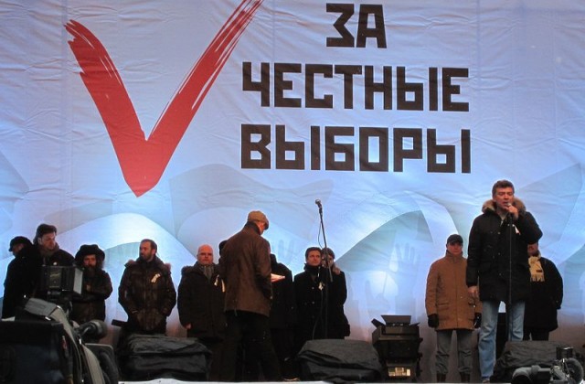 Boris Nemtsov (far right) at a demonstration in December 2011 protesting widespread corruption in recent elections