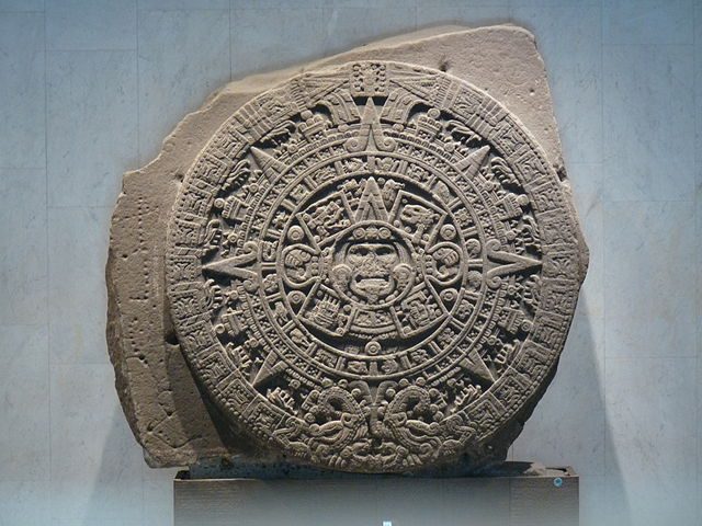 Monolith of the Stone of the Sun, also named Aztec calendar stone.