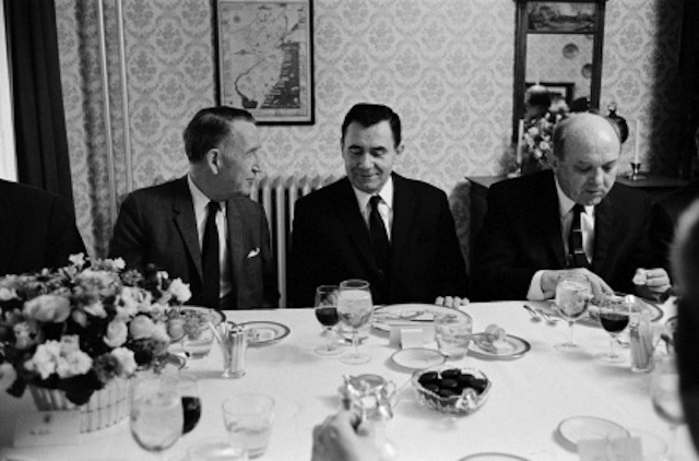 L-R: US Ambassador to the Soviet Union Llewellyn Thompson, Soviet Foreign Minister Andrei Gromyko and Secretary of State Dean Rusk in 1967 during the Glassboro Summit Conference. Courtesy of the LBJ Library.