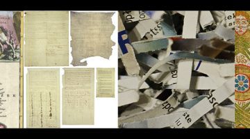 Stylized banner image consisting of a collage of different documents and historical objects