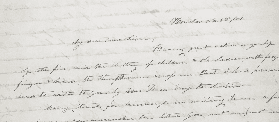 Image of part of the "Dear Lizzie" letter from Amanda Noble to Lizzie Neblett (1851)