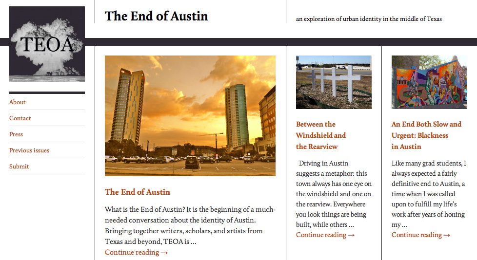 Screenshot of the homepage of The End of Austin website
