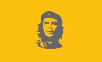 Stencil of Che Guevara in gray on yellow background