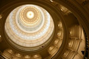 Interior view of the Texas State Capital Building looking up into the building's dome