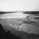 Black and white image of the completed Austin dam from the 1890s