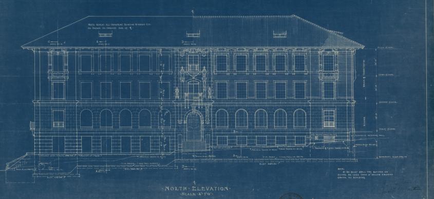 Blueprint of the architectural drawing of Garrison Hall at the University of Texas at Austin