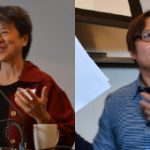 Side-by-side image of Professor Hon Ming Yip and Professor Poshek Fu talking into microphones during a conference