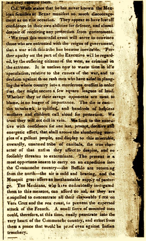 Page from the Telegraph and Texas Register newspaper from Nov. 3, 1828