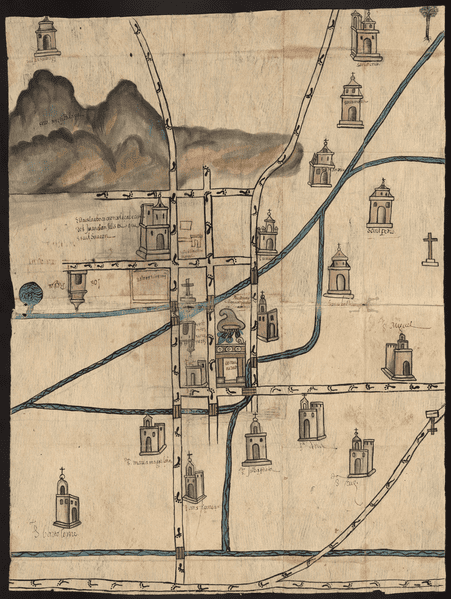 Spanish colonial map of Culhuacán, now in present-day Mexico City, 1588 (Benson Latin American Collection at the University of Texas at Austin)