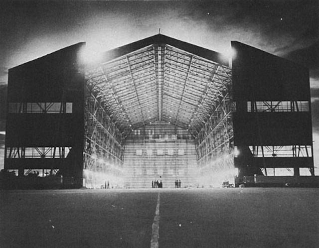 LTA Steel Hangar, Built by the 80th Seabees, at Carlson Field, Trinidad. Via WIkimedia Commons. 