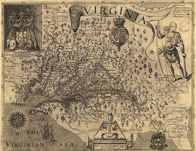 Map of Virginia, discovered and as described by Captain John Smith, 1606; engraved by William Hole.