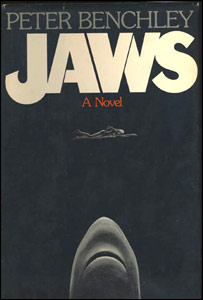 Cover of the first edition of the novel Jaws. Via Wikipedia