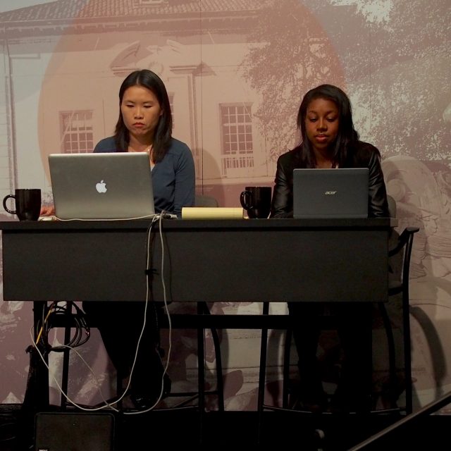 Shery Chanis (left) during the filming of the first lecture. Courtesy of Joan Neuberger.