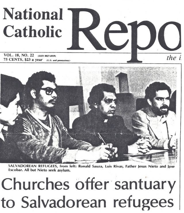Press conference launching the Sanctuary Movement at University Lutheran Chapel in Berkeley, California. March 29, 1982. Photo courtesy of share-elsalvador.org. 