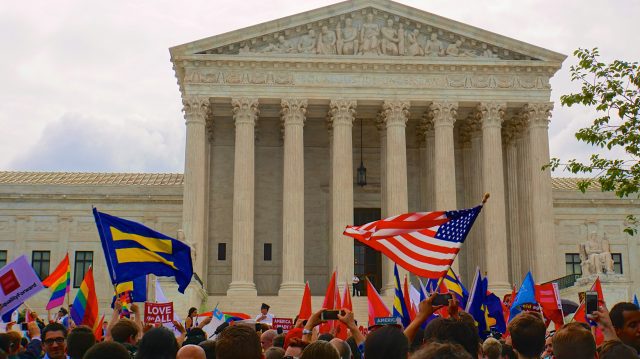 Image of crowds outside the Supreme Court of the United States the day the court ended marriage discrimination 