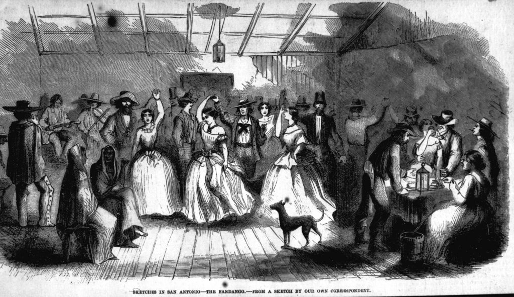 Black and white print entitled Sketches in San Antonio--The Fandango--From A Sketch by Our Own Correspondent