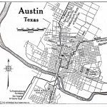 A black and white map of Austin, Texas focusing on the city's downtown area