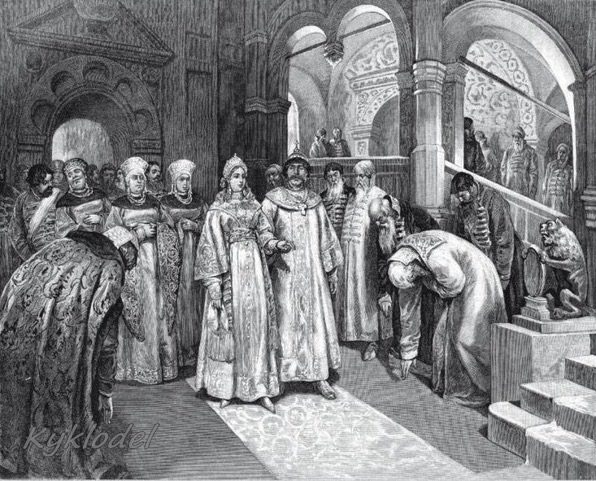 Grand Prince Vasilii III of Moscow and Elena Glinskaia, 1526. Public domain (created before 1916) via Wikimedia Commons