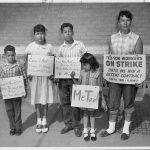 Black and white image of Helen Martinez and her four children in San Antonio, Texas