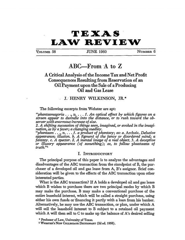 Image of J. Henry Wilkinson, Jr's June 1960 article in Texas Law Review