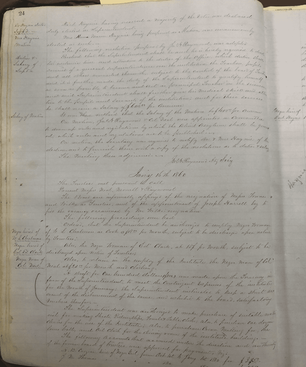 Image of a page of Texas State Asylum for the Blind's meeting notes