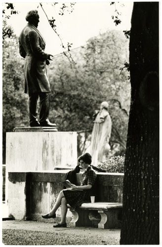 Statue of Jefferson Davis on the University of Texas at Austin's campus before it was relocated to The Dolph Briscoe Center for American History (1967)