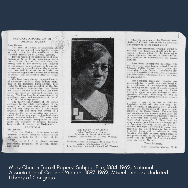 National Association of Colored Women Program, 1962. Mary Church Terrell Papers: Subject File, 1884-1962; National Association of Colored Women, 1897-1962; Miscellaneous; Undated, Library of Congress