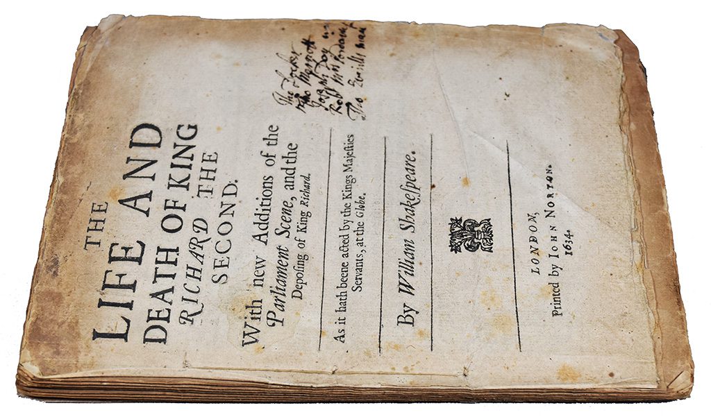 William Shakespeare, The life and death of King Richard the second (London: John Norton, 1634). Carl H. Pforzheimer Library, Harry Ransom Center, Pforz 896 PFZ.