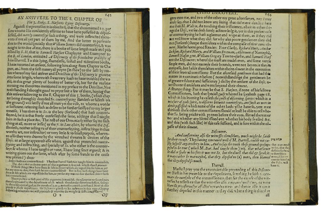 John Darrell, A detection of that sinnful, shamful, lying, and ridiculous discours, of Samuel Harshnet ([England?]: n.p., 1600), sigs. "O2"1r and "O2"2r. Harry Ransom Center Book Collection, BF 1555 D377 1600.
