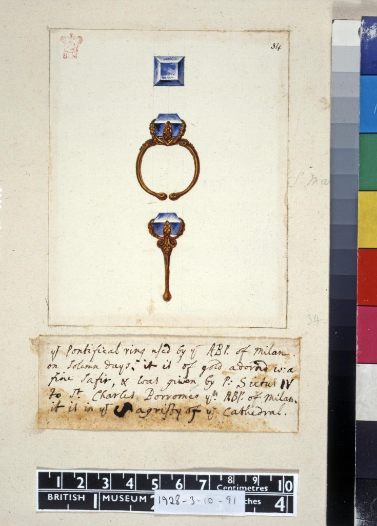 Anonymous 18th-century drawing of a ring owned by Carlo Borromeo 