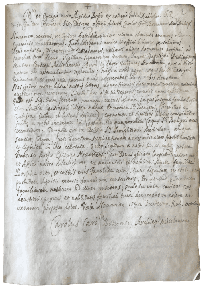 Letter from the Archivio Storico Diocesano di Milano