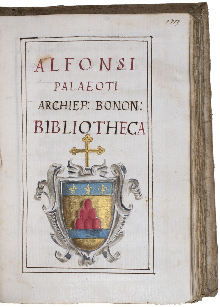Title-page of Alfonso Paleotti's library catalog. Harry Ransom Center, Ranuzzi Family Manuscripts, Ph 12840, fol. 173r.