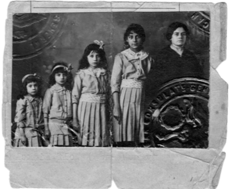 Serafina and daughters at Ellis Island