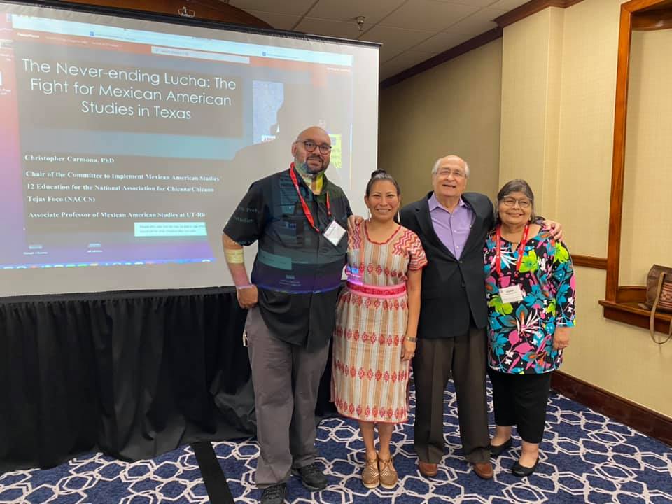 Panelists Dr. Christopher Carmona, UTRGV, Dr. Liliana P. Saldaña, UTSA, Aurelio Mondemayor, Intercultural Development Research Associates, and Dr. Gloria Gonzales, UTSA, Panel: Creating MAS Solidarities in the Movement for Mexican American Studies in Texas K-12 Public Schools.