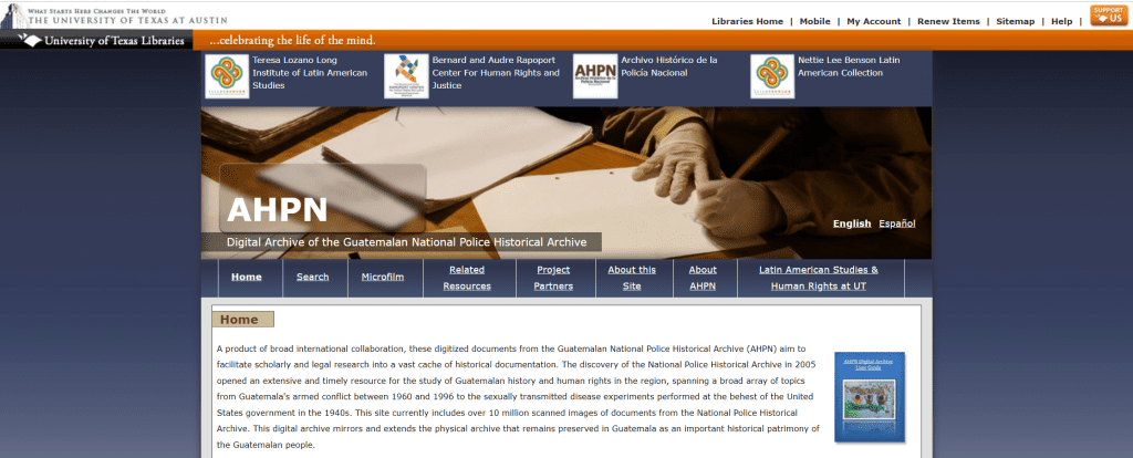 Screenshot of the Digital Archive of  Guatemala’s National Police Archives (AHPN)