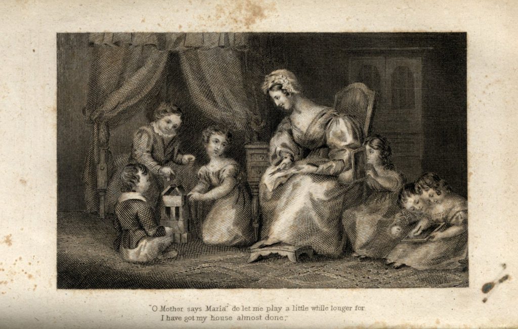 Title page and frontispiece of The Mother at Home or the Principles of Maternal Duty Familiarly Illustrated by John Stevens Cabot Abbott, published by the American Tract Society (New York, ca. 1834). Courtesy of the American Antiquarian Society, Worcester, Massachusetts.