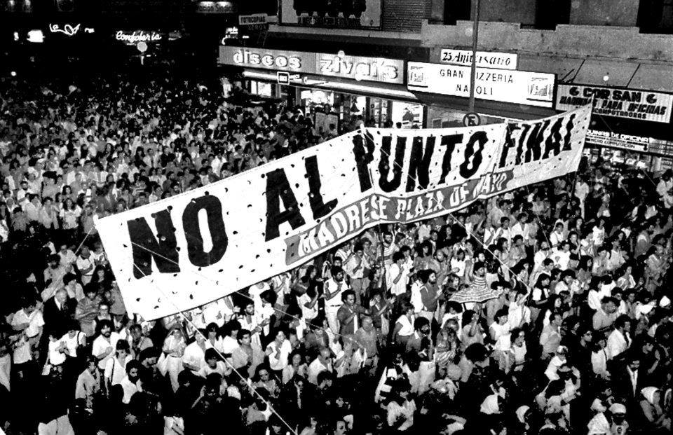 Las Madres de Plaza de Mayo participate in protests in Buenos Aires over the Full Stop Law.