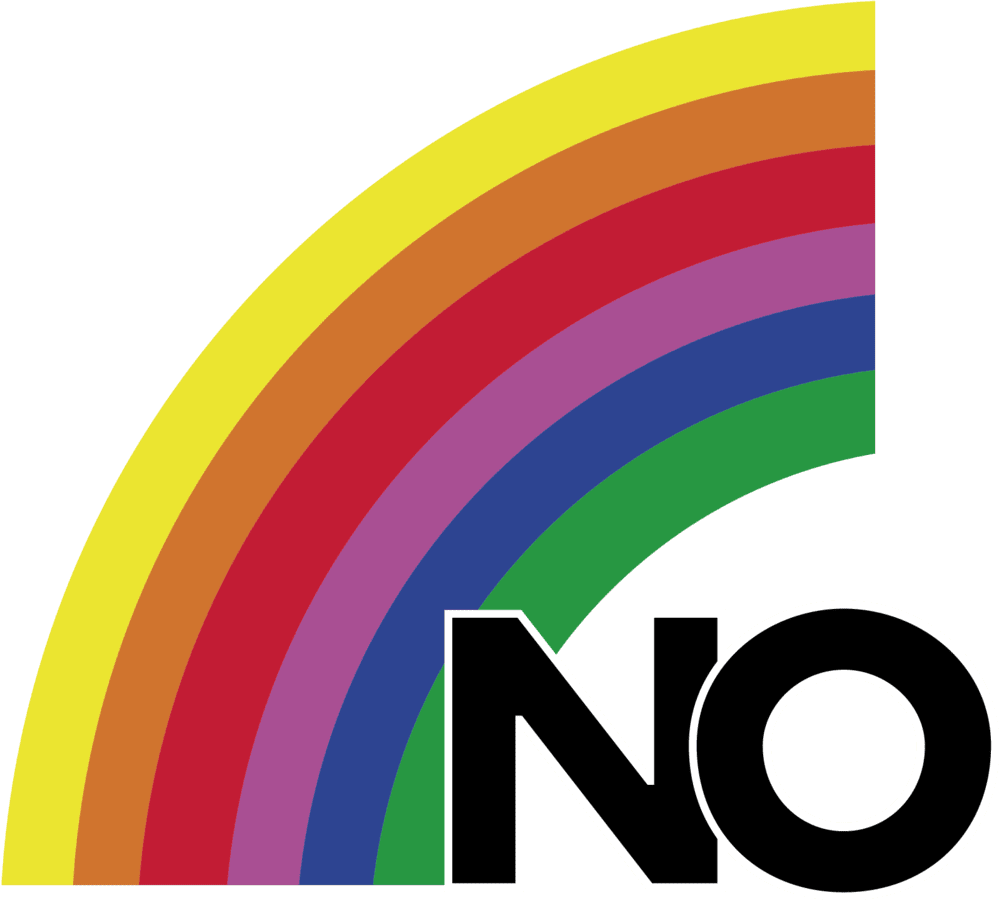 A rainbow with "NO" written over it