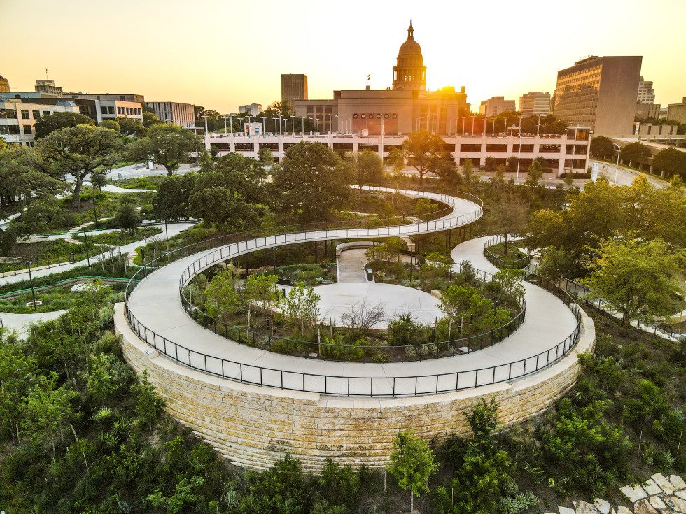 Waterloo Park with the state capitol dome in the distance, 2021