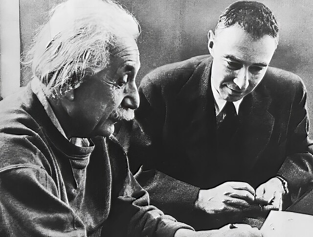 Albert Einstein and Robert Oppenheimer. 