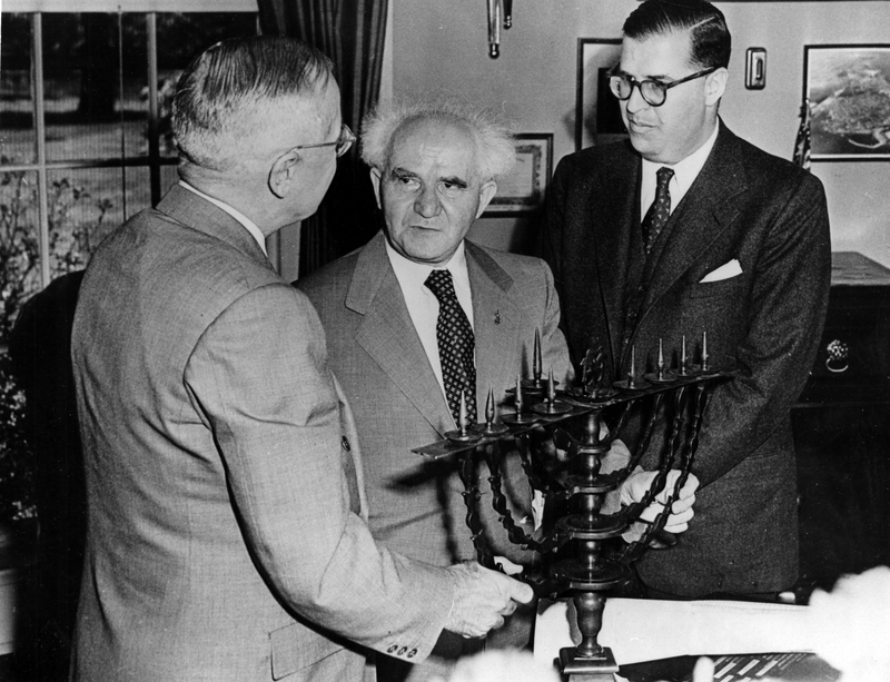 President Truman with Israeli Prime Minister David Ben-Gurion and Ambassador H. E. Abba Eban, May 8, 1951